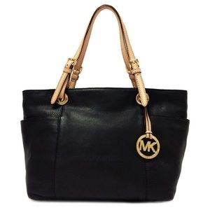 MICHAEL KORS Jet Set Top Zip Black Leather Bag